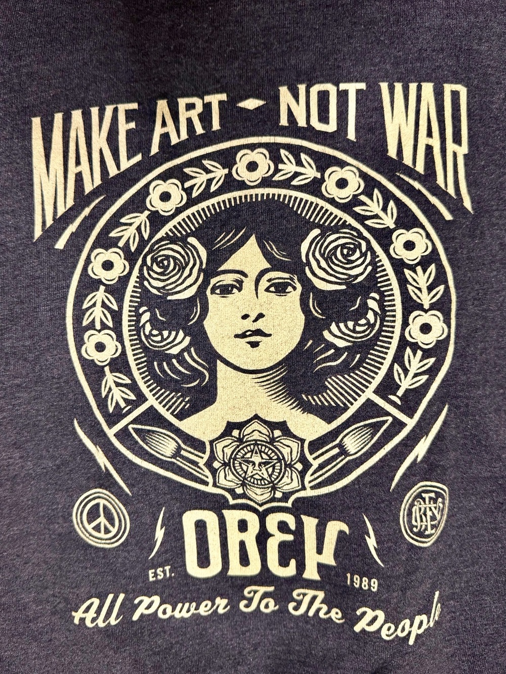 Obey Black Abstract Cropped Hoodie ‘Make Art Not War’ - Size Small